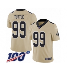Men's New Orleans Saints #99 Shy Tuttle Limited Gold Inverted Legend 100th Season Football Jersey