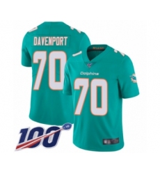 Men's Miami Dolphins #70 Julie'n Davenport Aqua Green Team Color Vapor Untouchable Limited Player 100th Season Football Jersey