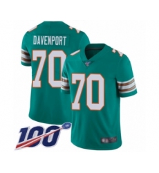 Youth Miami Dolphins #70 Julie'n Davenport Aqua Green Alternate Vapor Untouchable Limited Player 100th Season Football Jersey