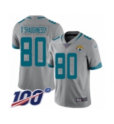 Men's Jacksonville Jaguars #80 James O'Shaughnessy Silver Inverted Legend Limited 100th Season Football Jersey