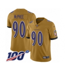 Youth Baltimore Ravens #90 Pernell McPhee Limited Gold Inverted Legend 100th Season Football Jersey