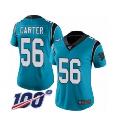 Women's Carolina Panthers #56 Jermaine Carter Limited Blue Rush Vapor Untouchable 100th Season Football Jersey