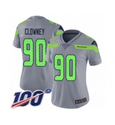 Women's Seattle Seahawks #90 Jadeveon Clowney Limited Silver Inverted Legend 100th Season Football Jersey