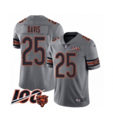 Men's Chicago Bears #25 Mike Davis Limited Silver Inverted Legend 100th Season Football Jersey