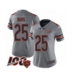Women's Chicago Bears #25 Mike Davis Limited Silver Inverted Legend 100th Season Football Jersey