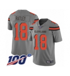 Men's Cleveland Browns #18 Damion Ratley Limited Gray Inverted Legend 100th Season Football Jersey