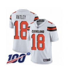 Men's Cleveland Browns #18 Damion Ratley White Vapor Untouchable Limited Player 100th Season Football Jersey