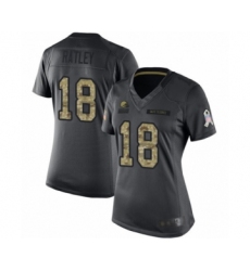 Women's Cleveland Browns #18 Damion Ratley Limited Black 2016 Salute to Service Football Jersey