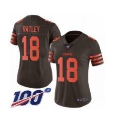 Women's Cleveland Browns #18 Damion Ratley Limited Brown Rush Vapor Untouchable 100th Season Football Jersey
