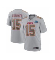 Men's Kansas City Chiefs #15 Patrick Mahomes Gray Super Bowl LVII Patch Atmosphere Fashion Stitched Game Jersey