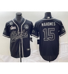 Men's Nike Kansas City Chiefs #15 Patrick Mahomes Black C Super Bowl LVII Cool Base Stitched Baseball Jersey