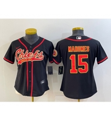 Women's Kansas City Chiefs #15 Patrick Mahomes Black With Patch Cool Base Stitched Baseball Jersey