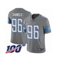 Youth Detroit Lions #96 Mike Daniels Limited Steel Rush Vapor Untouchable 100th Season Football Jersey