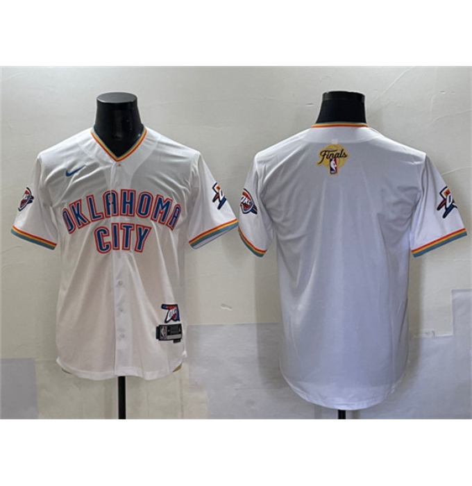 Men's Oklahoma City Thunder Blank White 2025 Finals Vapor Stitched Baseball Jersey
