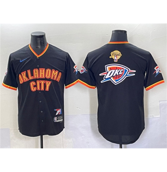Men's Oklahoma City Thunder Team Big Logo Black 2025 Finals Vapor Stitched Baseball Jersey