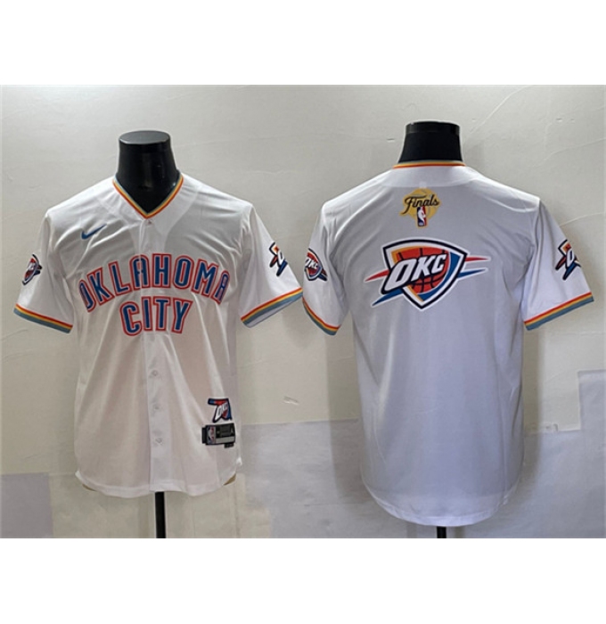Men's Oklahoma City Thunder Team Big Logo White 2025 Finals Vapor Stitched Baseball Jersey