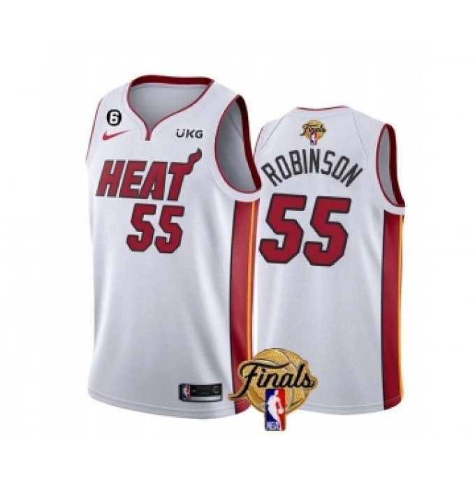 Men's Miami Heat #55 Duncan Robinson White 2023 Finals Association Edition With NO.6 Stitched Basketball Jersey