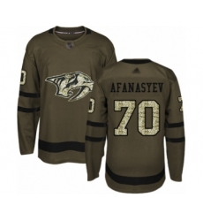Youth Nashville Predators #70 Egor Afanasyev Authentic Green Salute to Service Hockey Jersey