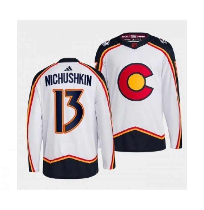 Men's Colorado Avalanche #13 Valeri Nichushkin White 2022-23 Reverse Retro Stitched Jersey