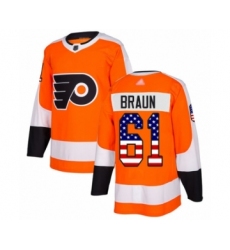 Youth Philadelphia Flyers #61 Justin Braun Authentic Orange USA Flag Fashion Hockey Jersey