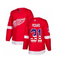 Youth Detroit Red Wings #31 Calvin Pickard Authentic Red USA Flag Fashion Hockey Jersey