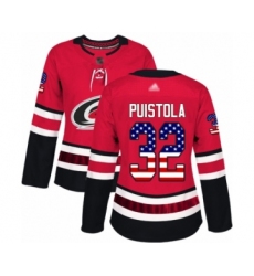 Women's Carolina Hurricanes #32 Patrik Puistola Authentic Red USA Flag Fashion Hockey Jersey