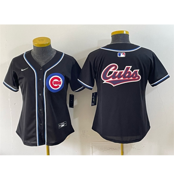 Youth Chicago Cubs Team Big Logo 2026 Fashion Replica Black Out Stitched Baseball Jersey