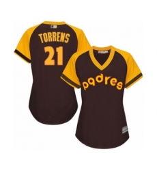 Women's San Diego Padres #21 Luis Torrens Authentic Brown Alternate Cooperstown Cool Base Baseball Player Jersey