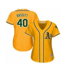 Women's Oakland Athletics #40 Chris Bassitt Authentic Gold Alternate 2 Cool Base Baseball Player Jersey