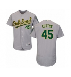 Men's Oakland Athletics #45 Jharel Cotton Grey Road Flex Base Authentic Collection Baseball Player Jersey