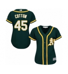Women's Oakland Athletics #45 Jharel Cotton Authentic Green Alternate 1 Cool Base Baseball Player Jersey