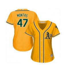 Women's Oakland Athletics #47 Frankie Montas Authentic Gold Alternate 2 Cool Base Baseball Player Jersey