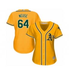 Women's Oakland Athletics #64 Sheldon Neuse Authentic Gold Alternate 2 Cool Base Baseball Player Jersey