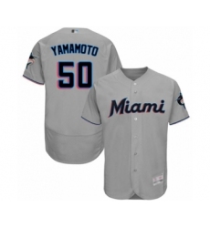 Men's Miami Marlins #50 Jordan Yamamoto Grey Road Flex Base Authentic Collection Baseball Player Jersey