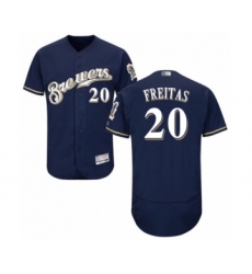 Men's Milwaukee Brewers #20 David Freitas Navy Blue Alternate Flex Base Authentic Collection Baseball Player Jersey