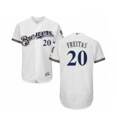 Men's Milwaukee Brewers #20 David Freitas White Alternate Flex Base Authentic Collection Baseball Player Jersey