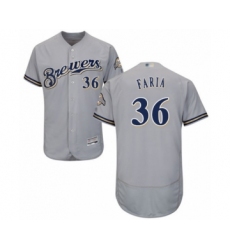 Men's Milwaukee Brewers #36 Jake Faria Grey Road Flex Base Authentic Collection Baseball Player Jersey