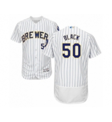 Men's Milwaukee Brewers #50 Ray Black White Home Flex Base Authentic Collection Baseball Player Jersey