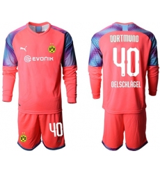 Dortmund #40 Oelschlagel Pink Goalkeeper Long Sleeves Soccer Club Jersey