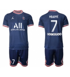 Men's Paris Saint-Germain #7 Mbappé 2021-22 Blue Soccer Jersey
