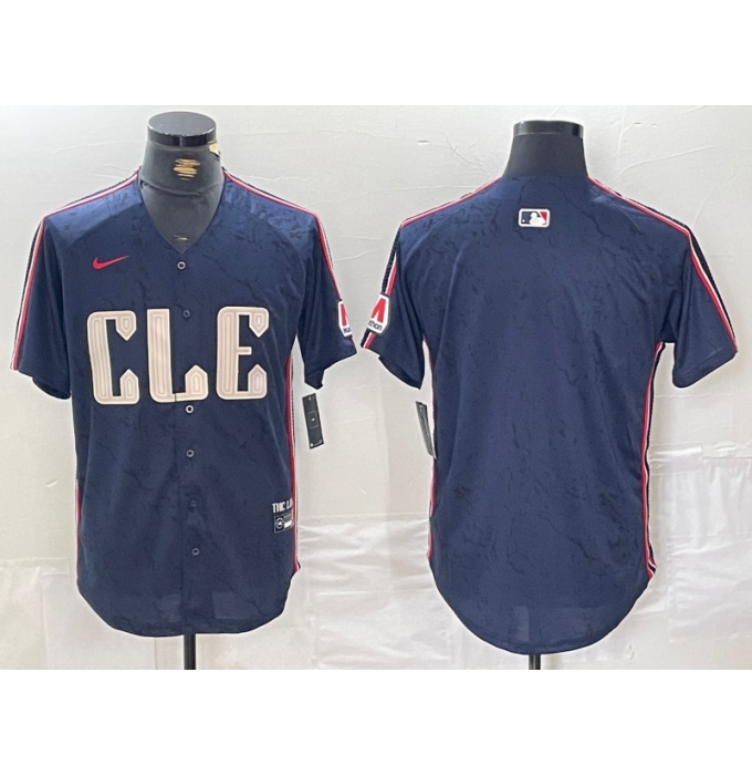 Men's Cleveland Guardians Blank Navy 2024 City Connect Limited Stitched Jersey