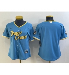Women's Milwaukee Brewers Blank Blue 2022 City Connect Cool Base Stitched Jersey