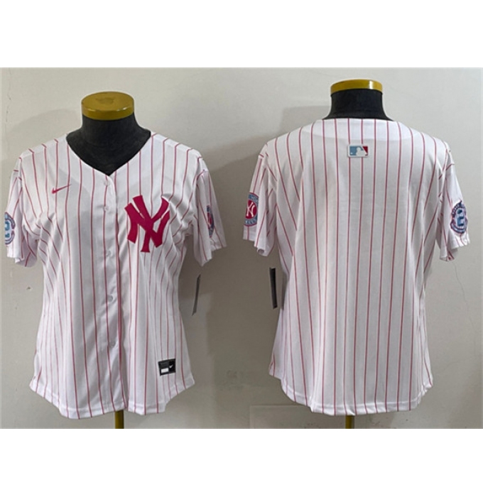 Youth New York Yankees Blank White Pink Pinstripe Limited Stitched Baseball Jersey