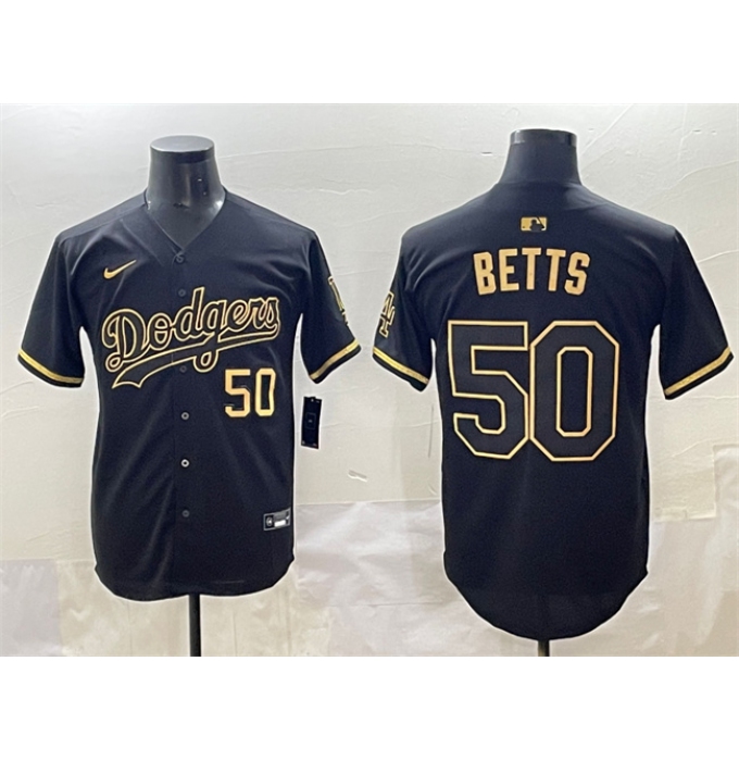 Men's Los Angeles Dodgers #50 Mookie Betts Black Gold Limited Stitched Jersey