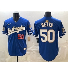Men's Los Angeles Dodgers #50 Mookie Betts Royal 2026 Gold Collection 9x & B2B Champs Stitched Baseball Jersey