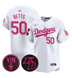 Men's Los Angeles Dodgers #50 Mookie Betts White 2026 Mother’s Day Vapor Premier Limited Stitched Baseball Jersey