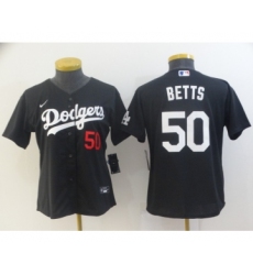 Women's Los Angeles Dodgers #50 Mookie Betts Black Stitched MLB Jersey(Run Small)