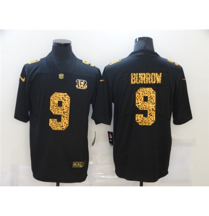 Men's Cincinnati Bengals #9 Joe Burrow 2020 Black Leopard Print Fashion Limited Stitched Jersey