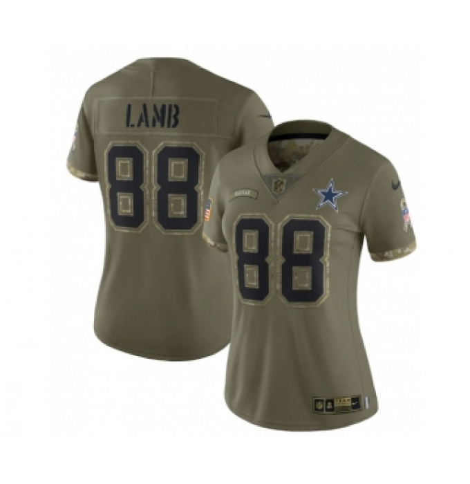 Women's Nike Dallas Cowboys #88 CeeDee Lamb 2022 Olive Salute To Service Limited Stitched Jersey