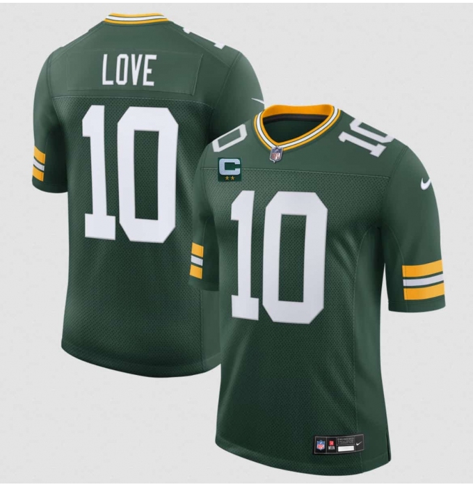 Men's Green Bay Packers #10 Jordan Love Green With 2-Star C New Vapor Untouchable Limited Football Stitched Jersey